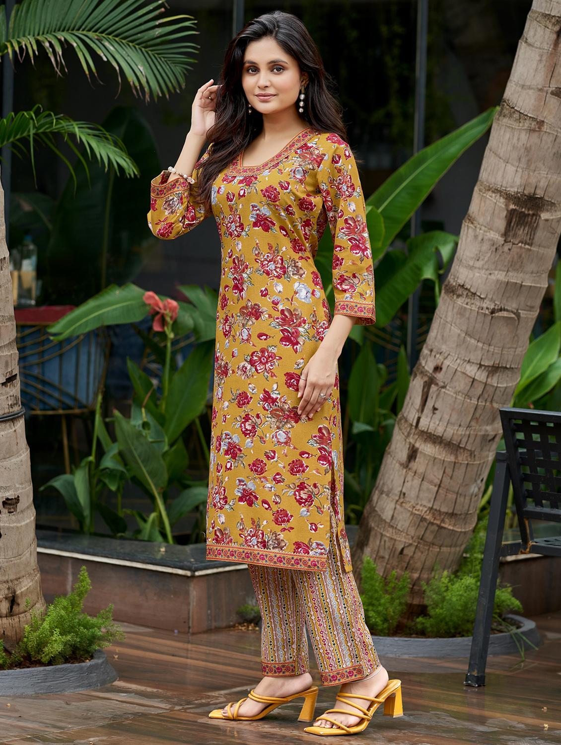 women printed three quarter sleeve kurta and salwar set - 22017852 - Standard Image - 2