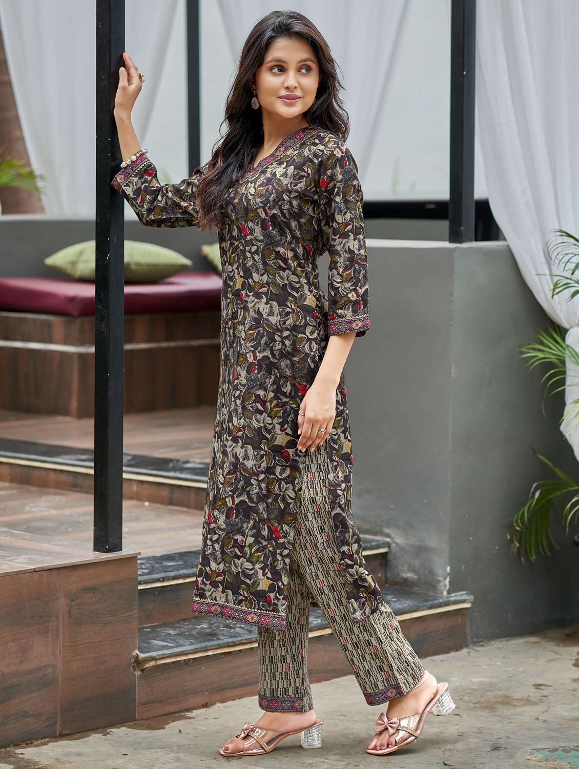 women printed three quarter sleeve kurta and salwar set - 22017853 -  Standard Image - 2