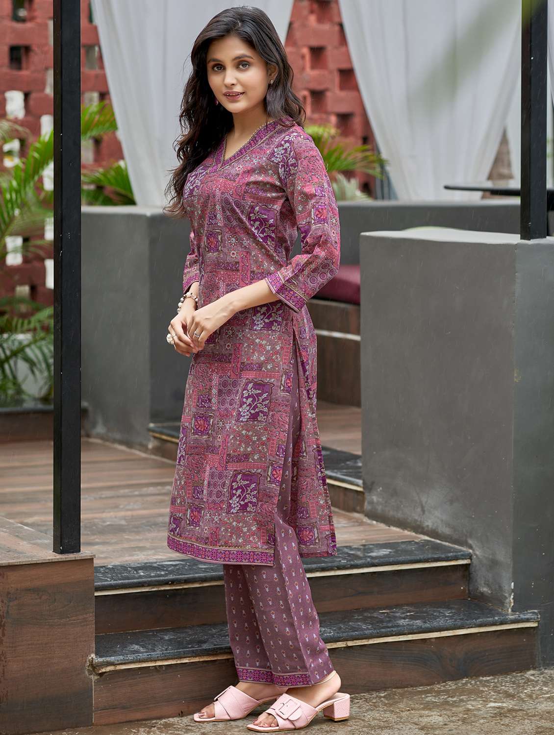women printed three quarter sleeve kurta and salwar set - 22017854 - Standard Image - 2