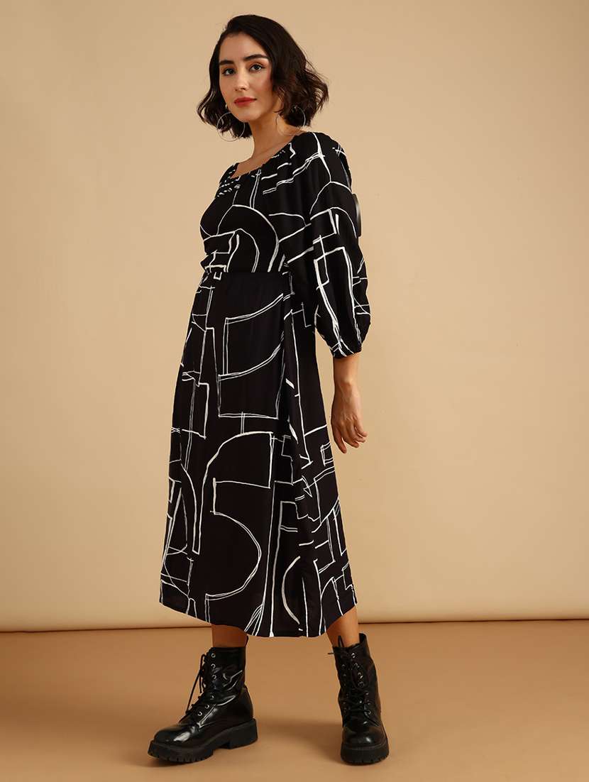 women printed long sleeve a-line dress - 22018047 -  Standard Image - 2