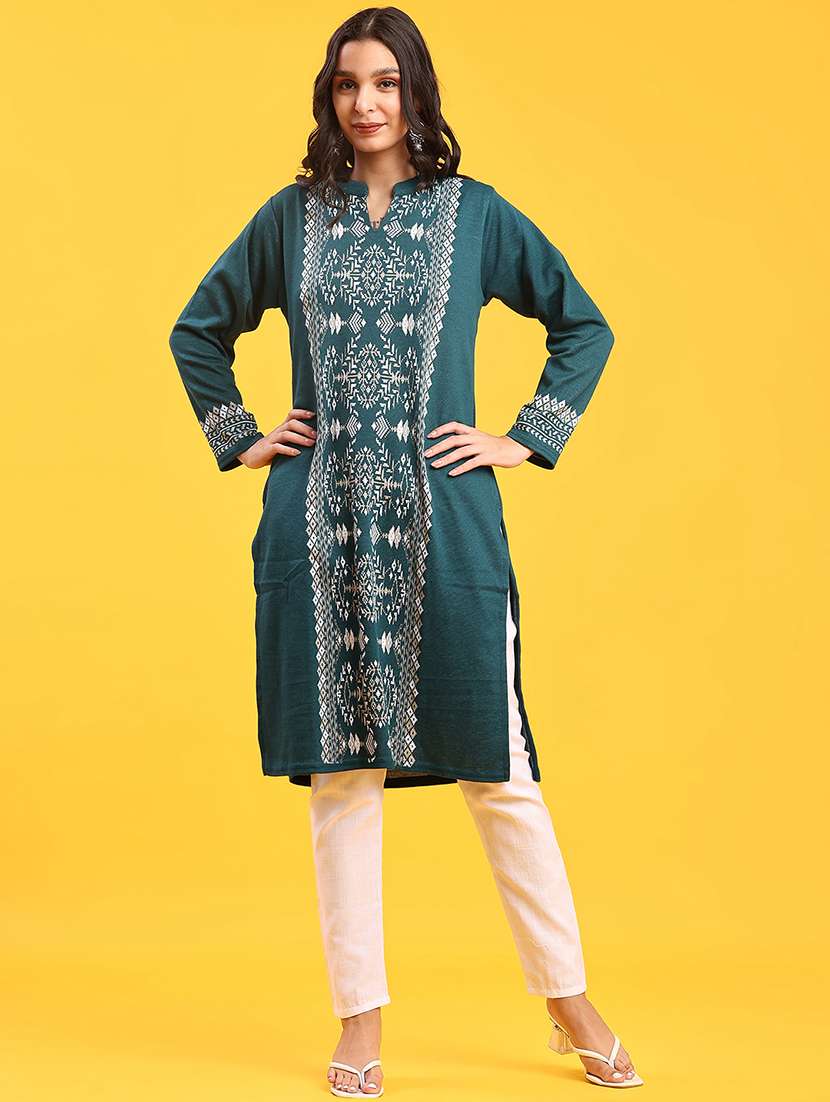 women long sleeve straight woolen kurta