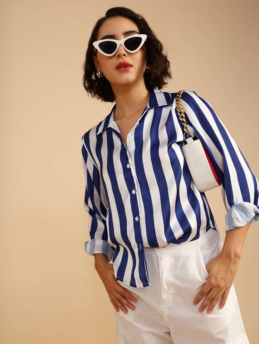 women striped long sleeve regular fit shirt