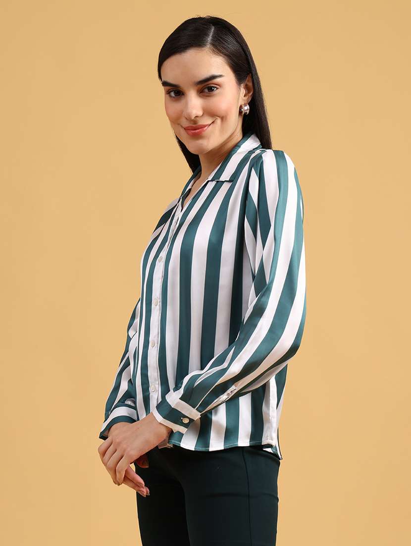 women striped long sleeve collared regular shirt - 22018188 -  Standard Image - 2