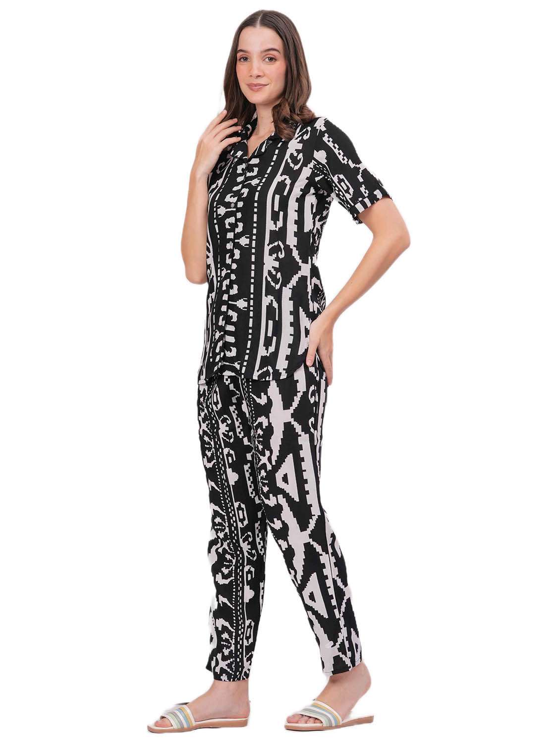 women printed nightwear pyjama set - 22018213 - Standard Image - 2