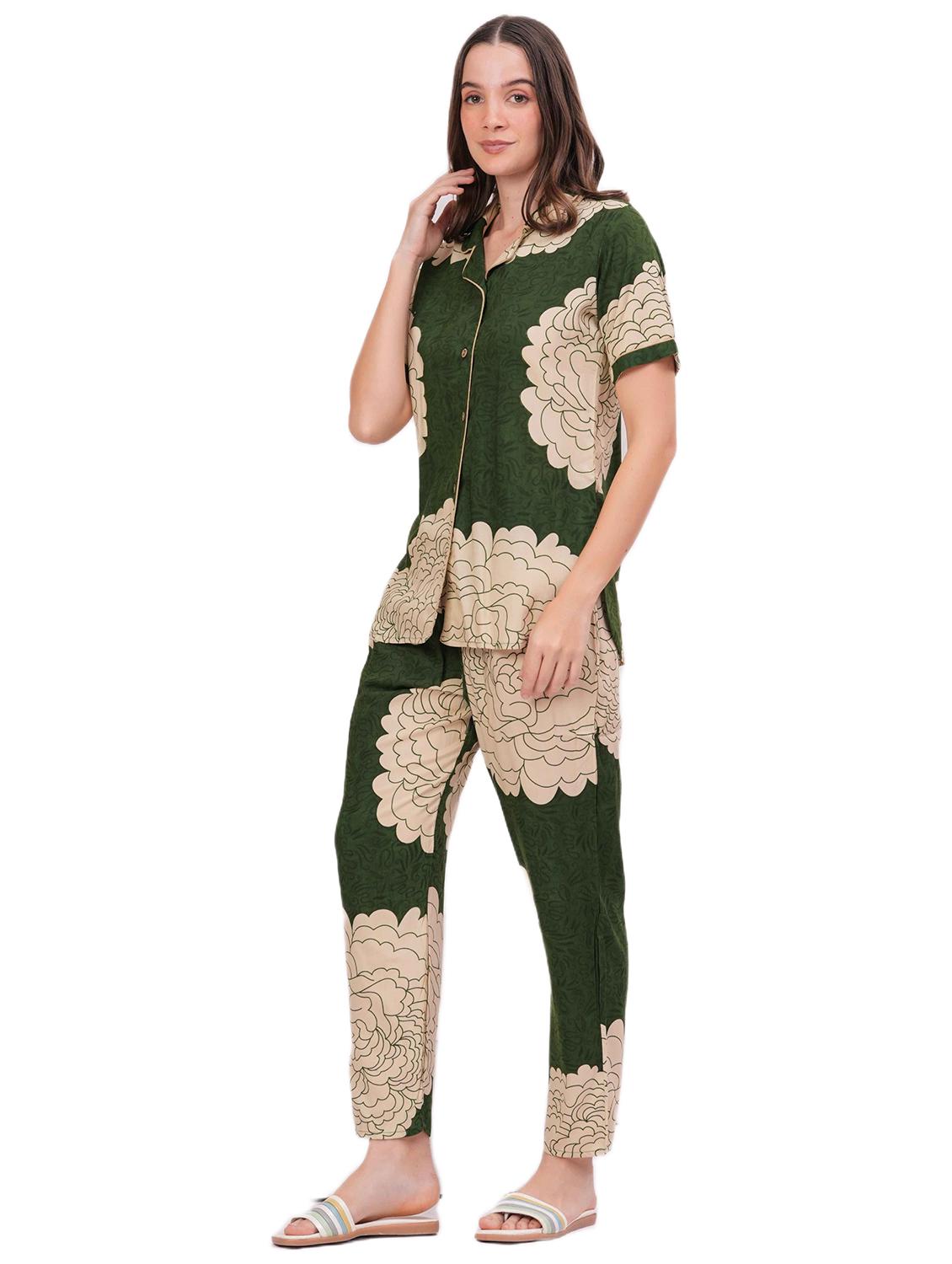 women printed short sleeve nightwear pyjama set - 22018214 - Standard Image - 2