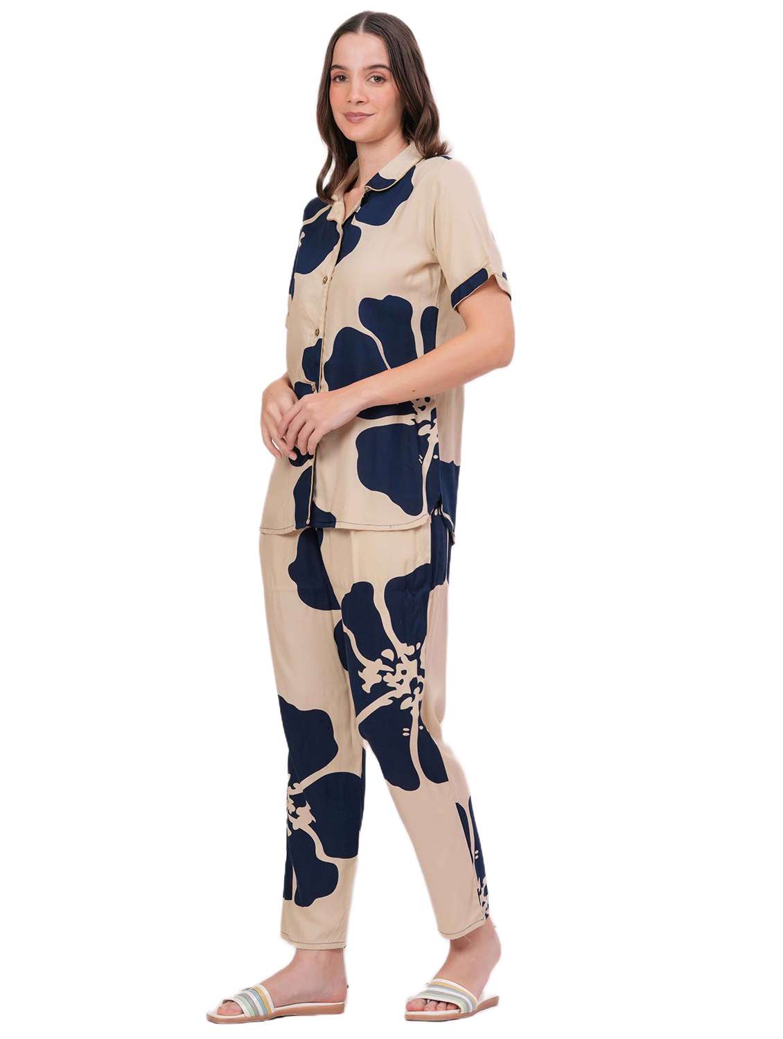 women printed short sleeve nightwear pyjama set - 22018215 - Standard Image - 2