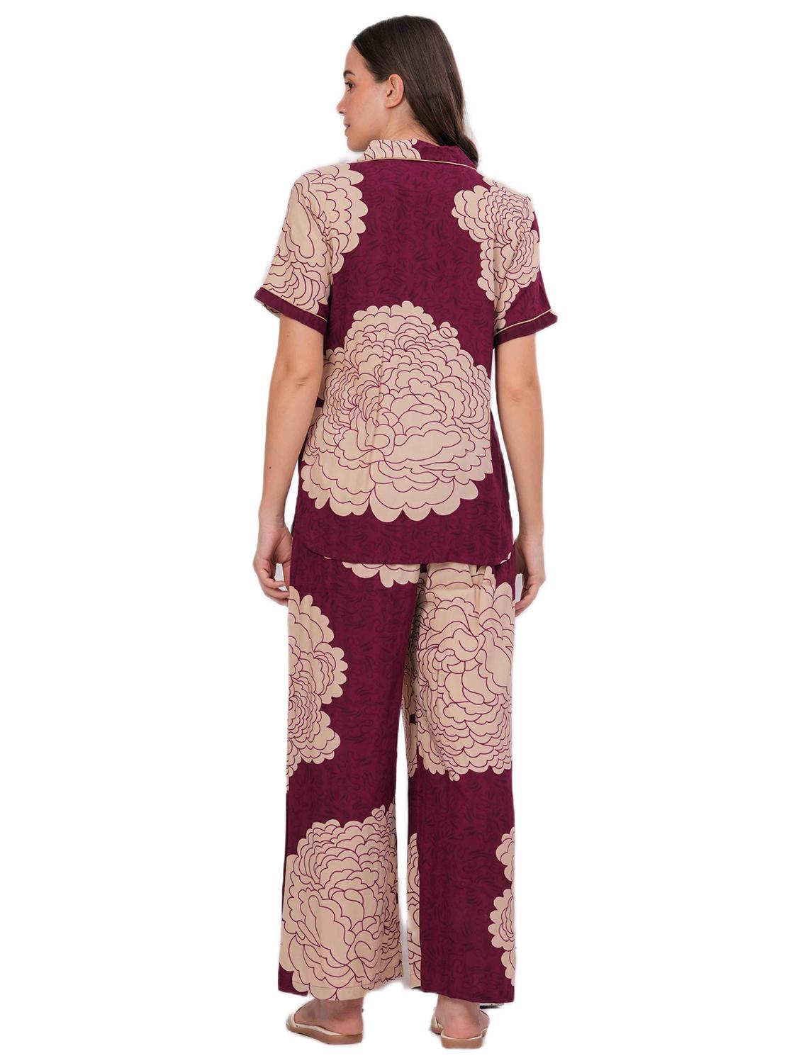 women printed short sleeve nightwear pyjama set - 22018216 - Standard Image - 2