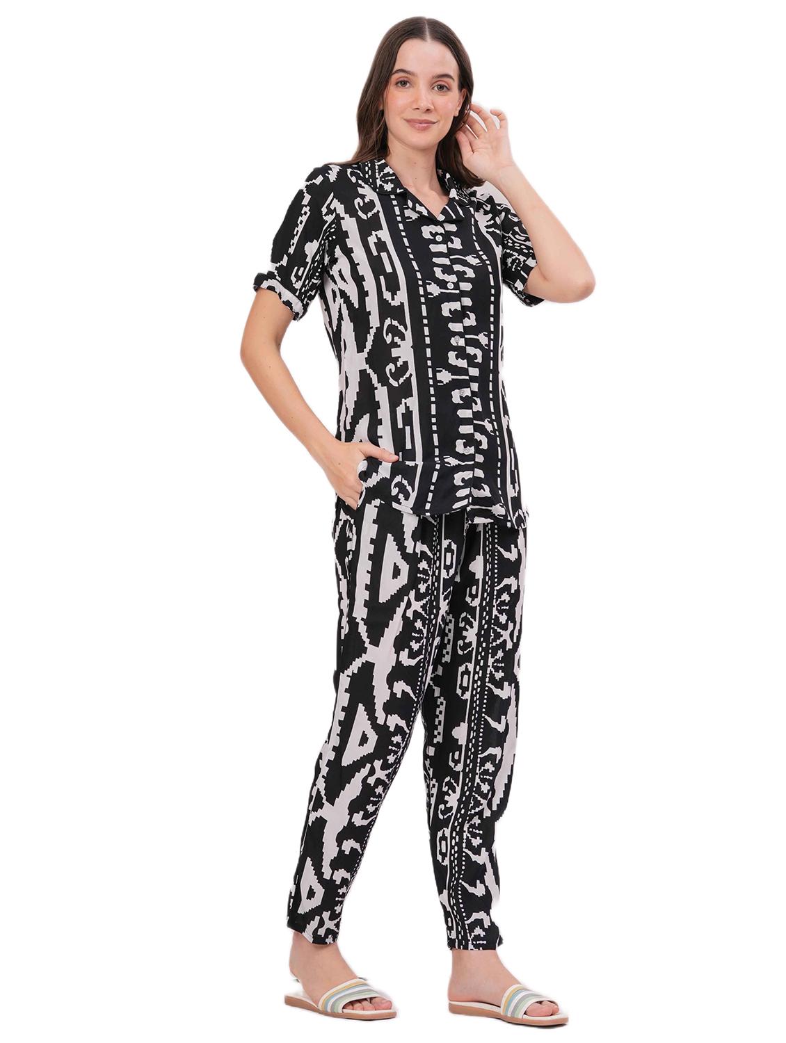women printed short sleeve nightwear pyjama set - 22018217 - Standard Image - 2