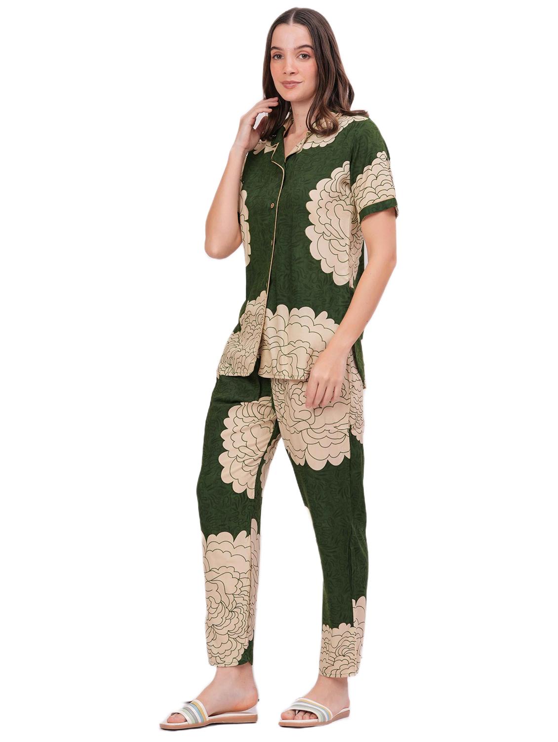 women printed short sleeve nightwear pyjama set - 22018218 - Standard Image - 2