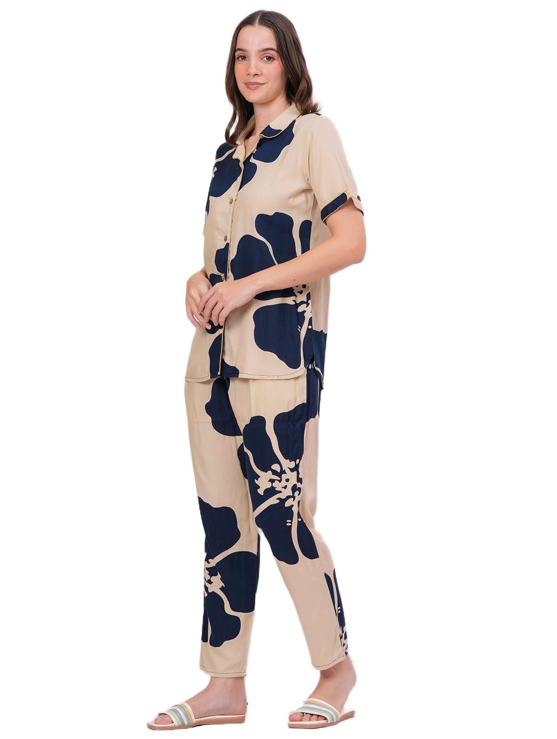 women printed short sleeve nightwear pyjama set - 22018219 - Standard Image - 2
