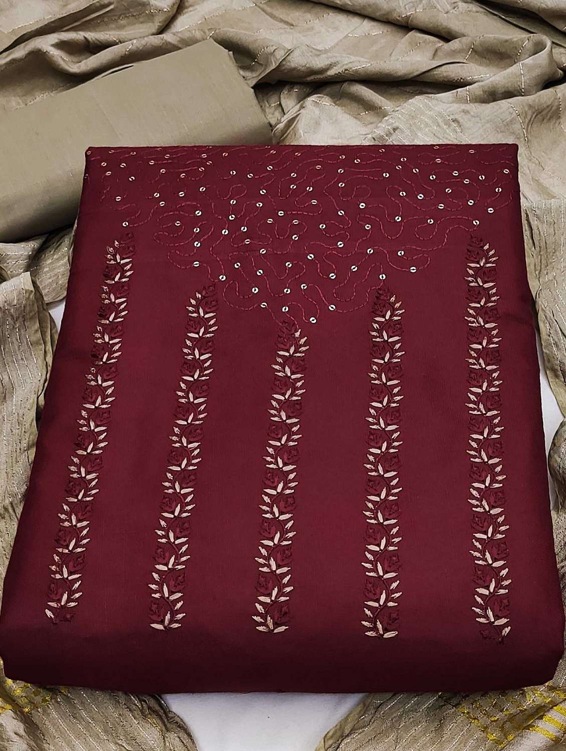 women solid with work embroidered unstitched suit set - 22018274 -  Standard Image - 2