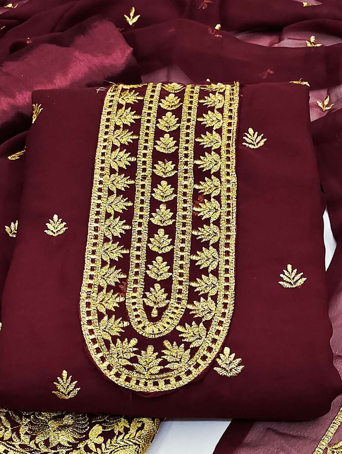 women solid with work embroidered unstitched suit set - 22018280 -  Standard Image - 2