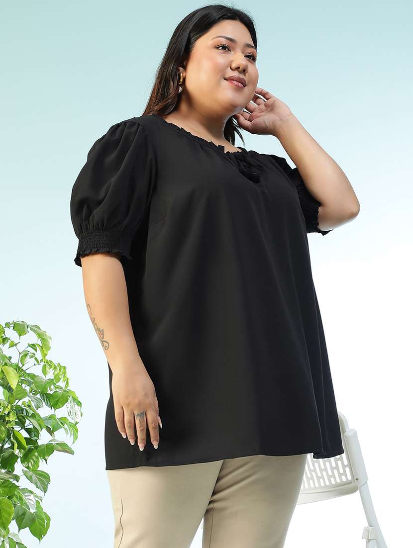 women solid short sleeve plus size top - 22018299 - Standard Image - 2