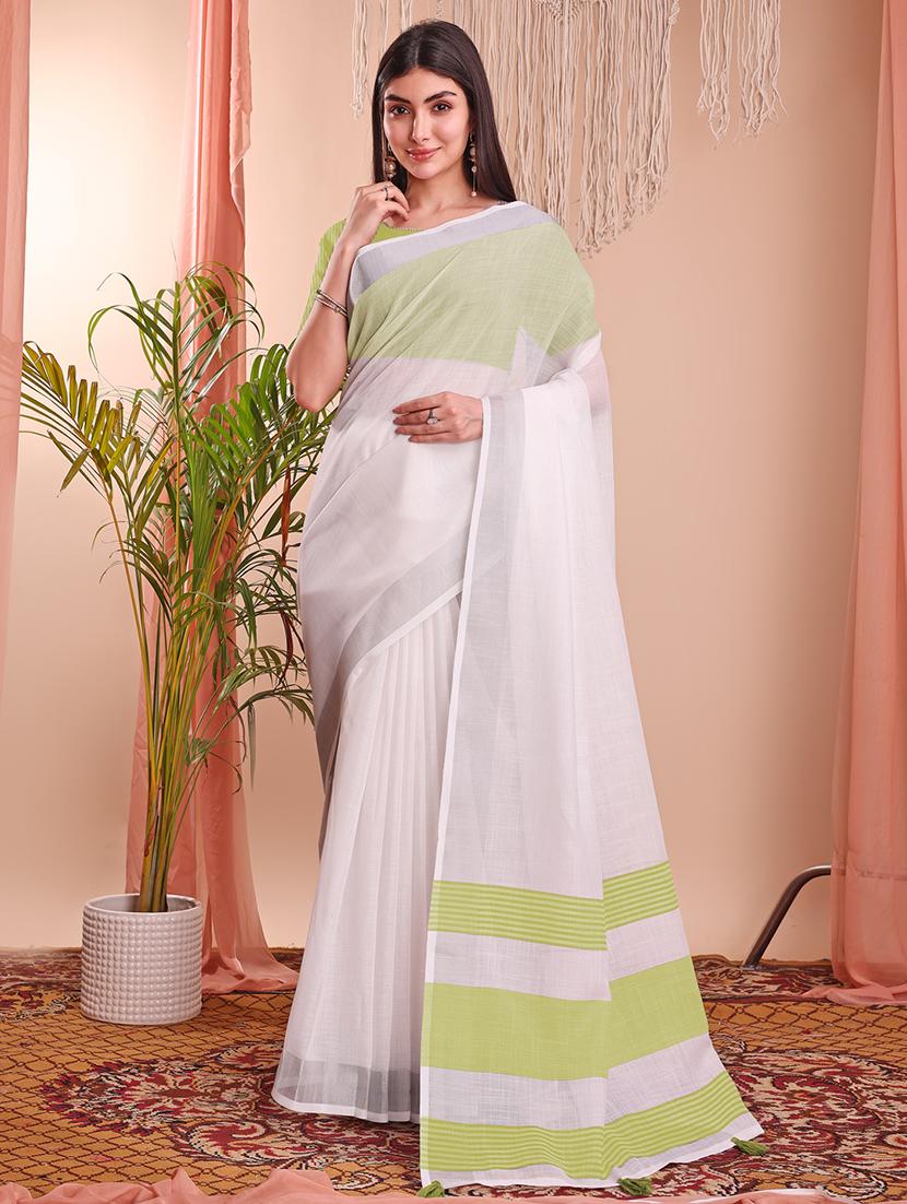 women solid with bordered saree with blouse - 22018334 -  Zoom Image - 0