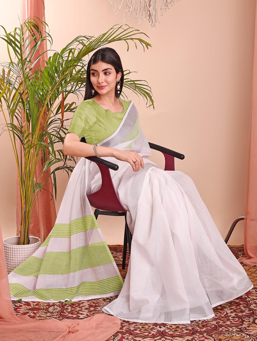 women solid with bordered saree with blouse - 22018334 - Standard Image - 2