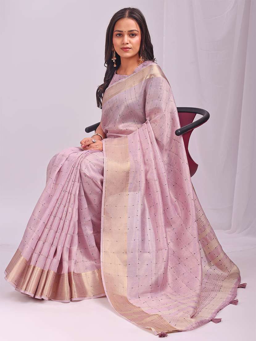 women checkered bordered saree with blouse - 22018390 -  Standard Image - 2