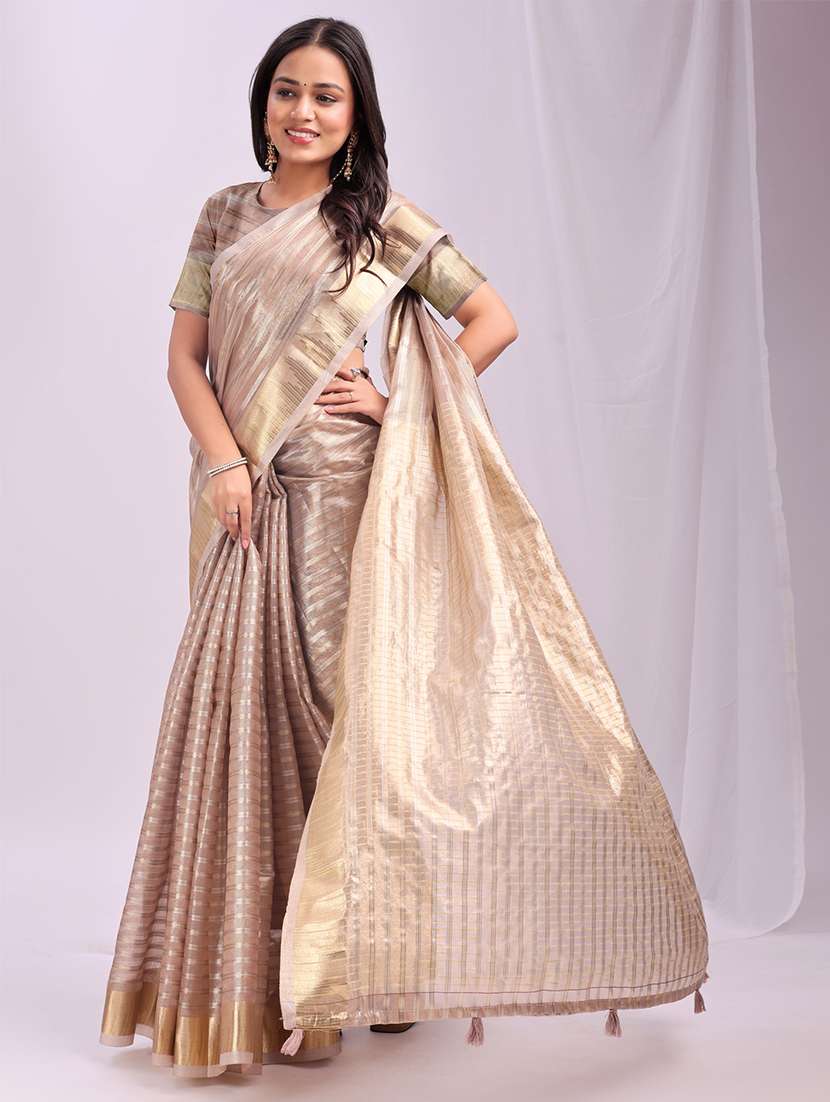 women striped bordered saree with blouse - 22018396 -  Standard Image - 2