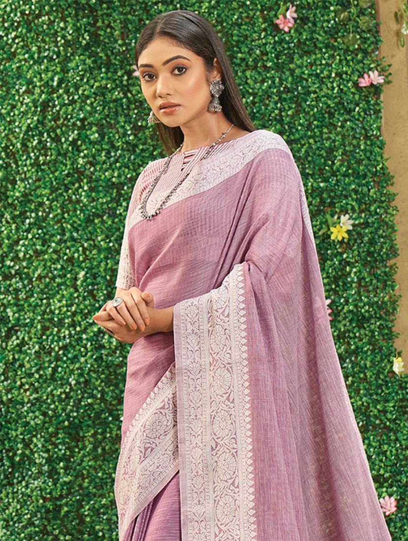 women solid with bordered saree with blouse - 22018555 - Standard Image - 2