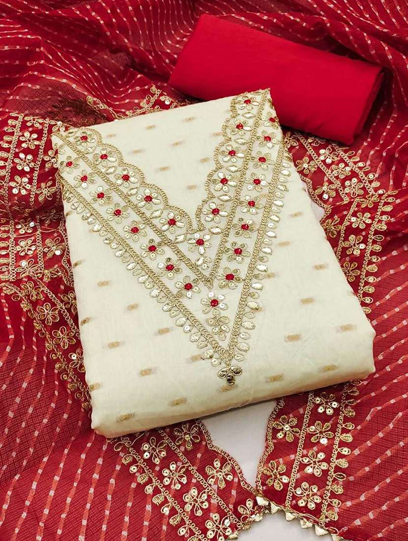 women self design embroidered unstitched suit set