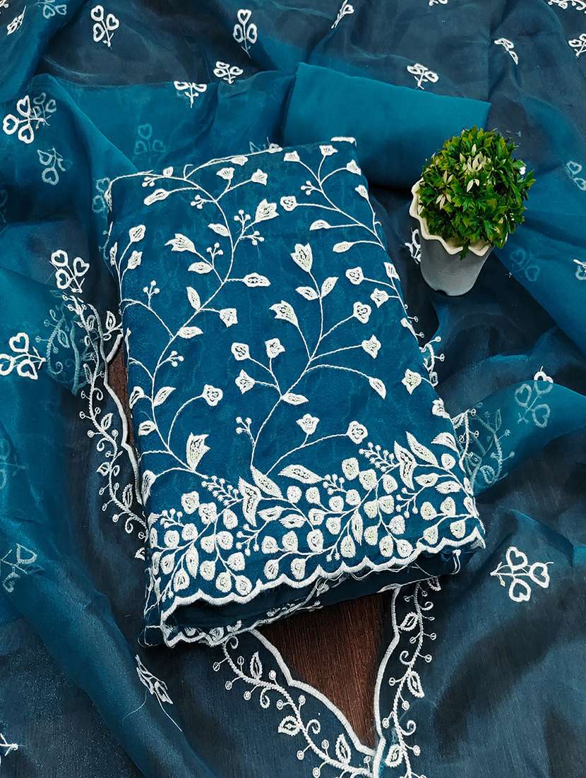 women solid with work embroidered unstitched suit set