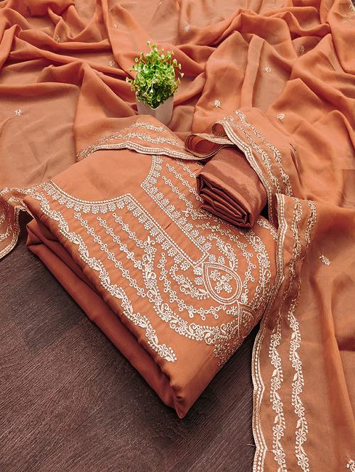 women solid with work embroidered unstitched suit set - 22018782 - Standard Image - 0