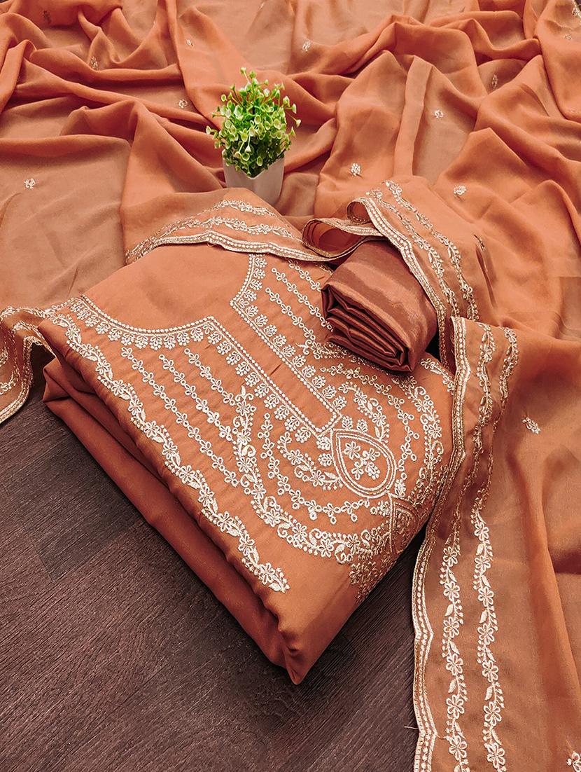 women solid with work embroidered unstitched suit set - 22018782 - Zoom Image - 0