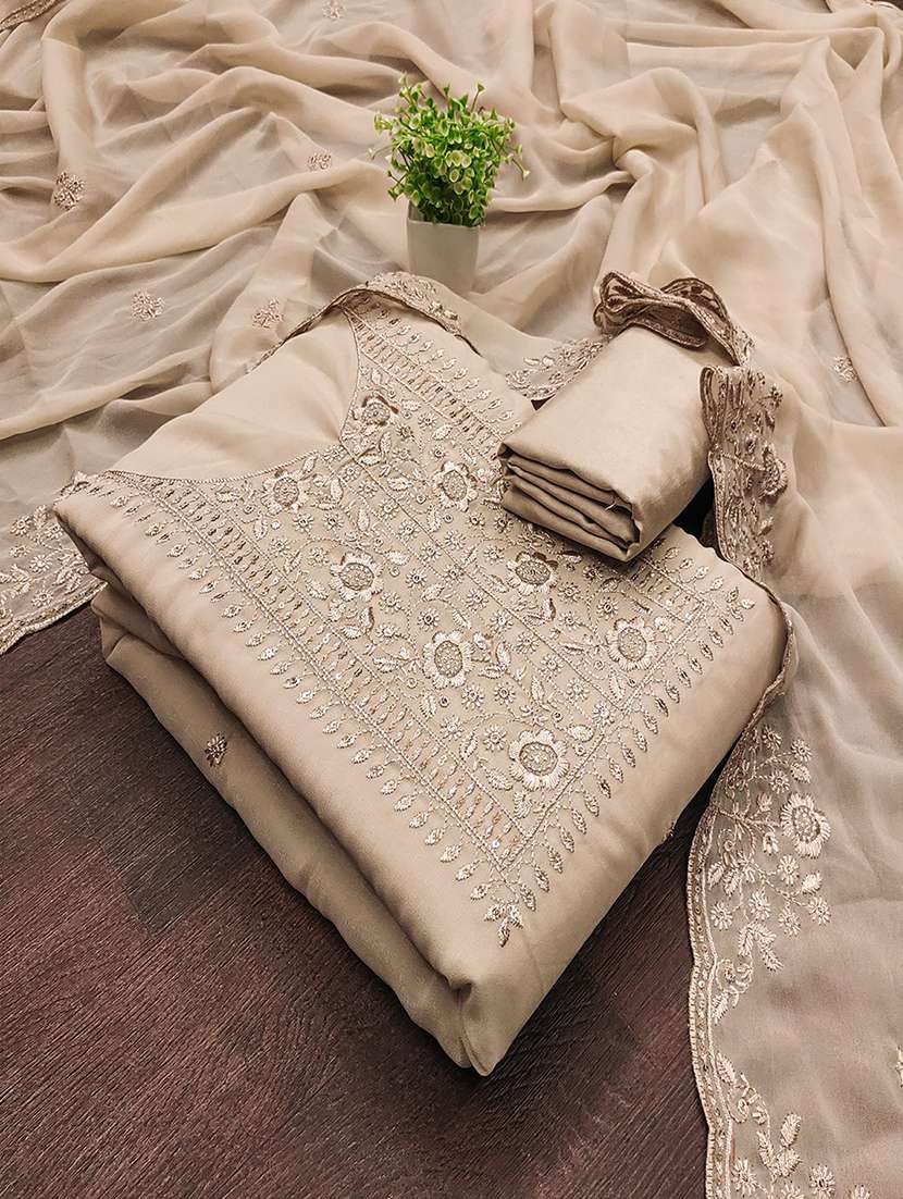 women solid with work embroidered unstitched suit set