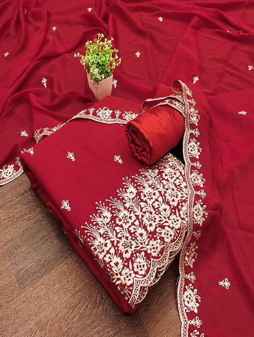 women solid with work embroidered unstitched suit set - 22018796 -  Standard Image - 0