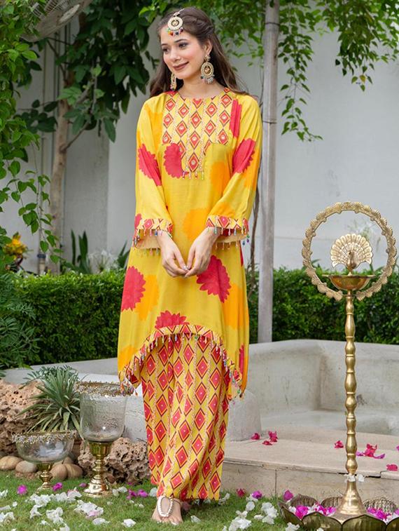 women printed long sleeve kurta palazzo set - 22018881 - Standard Image - 2