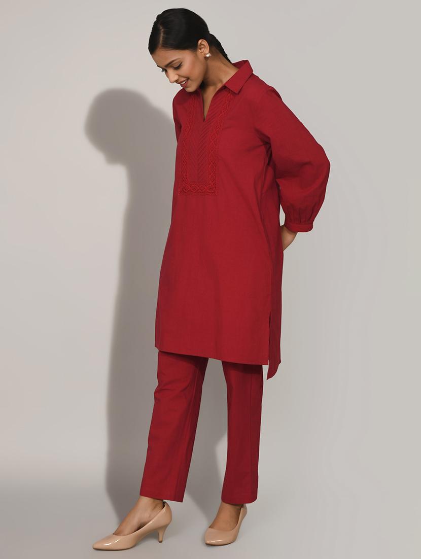 women solid with work long sleeve ethnic co-ord set - 22018895 - Standard Image - 2