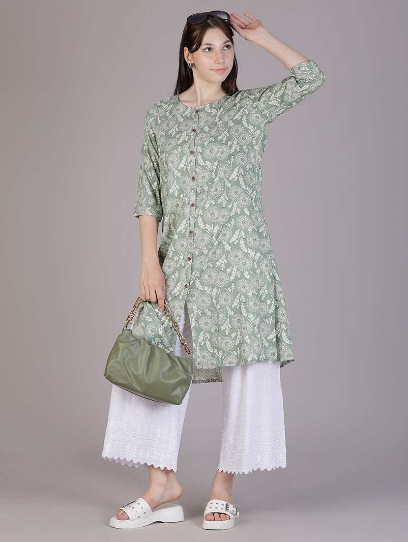 women floral printed three quarter sleeve a-line kurta