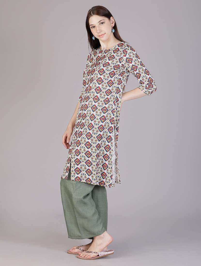 women printed three quarter sleeve a-line kurta - 22018899 - Standard Image - 2