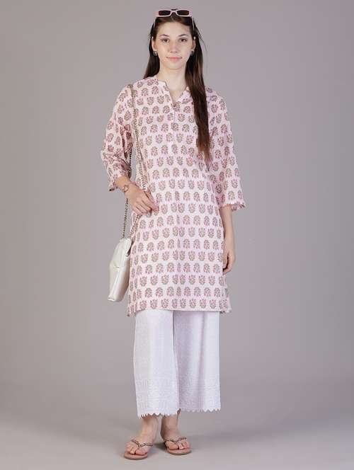 women floral printed three quarter sleeve a-line kurta - 22018900 - Standard Image - 0