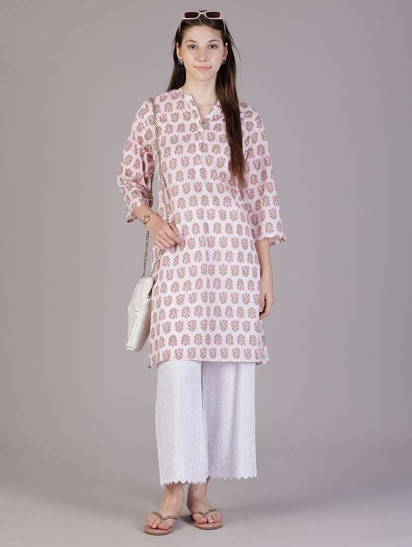 women floral printed three quarter sleeve a-line kurta - 22018900 - Zoom Image - 0