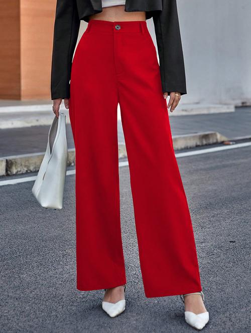 women solid high rise straight trouser - 22018905 -  Standard Image - 0