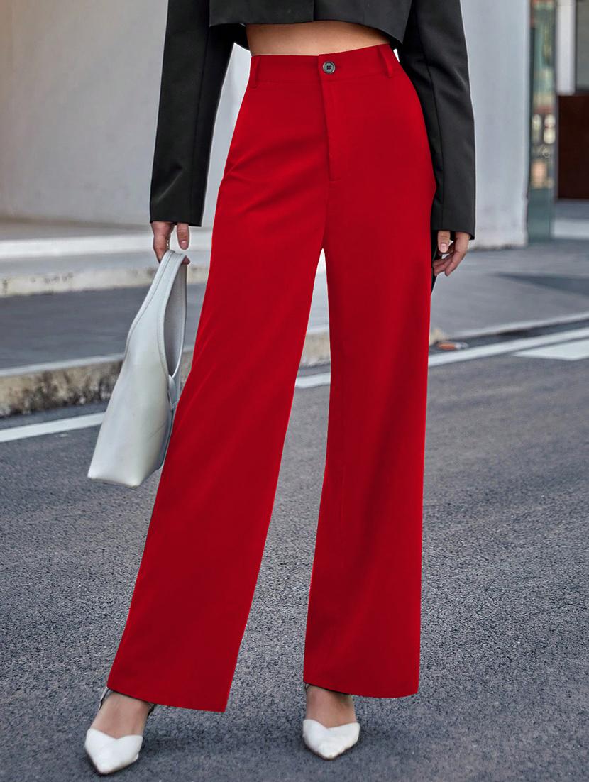 women solid high rise straight trouser - 22018905 - Standard Image - 2