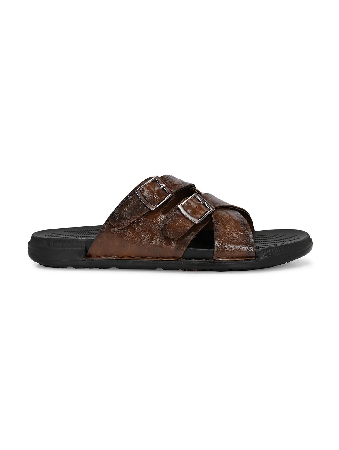 brown solid synthetic leather slip-on sandal - 22018916 - Standard Image - 2