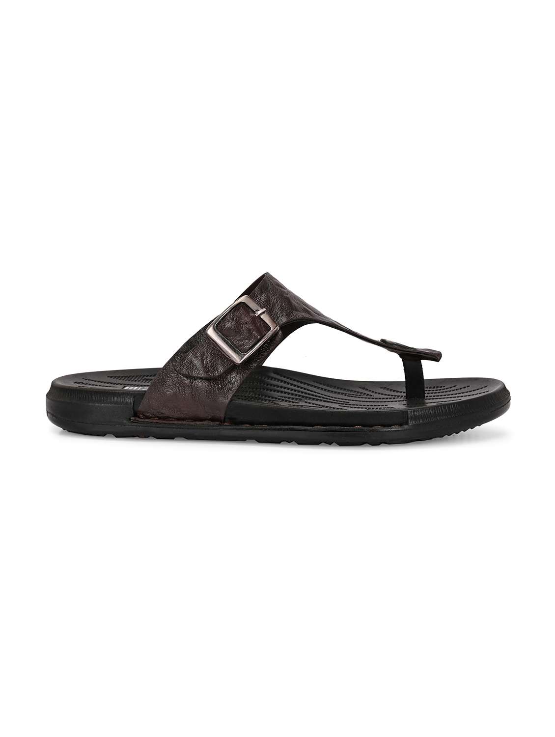 men's solid brown synthetic leather slip-on sandal - 22018918 - Standard Image - 2