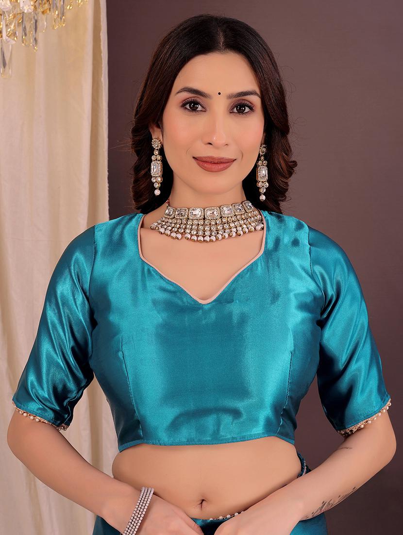 women solid half and half saree with blouse - 22018931 - Standard Image - 2