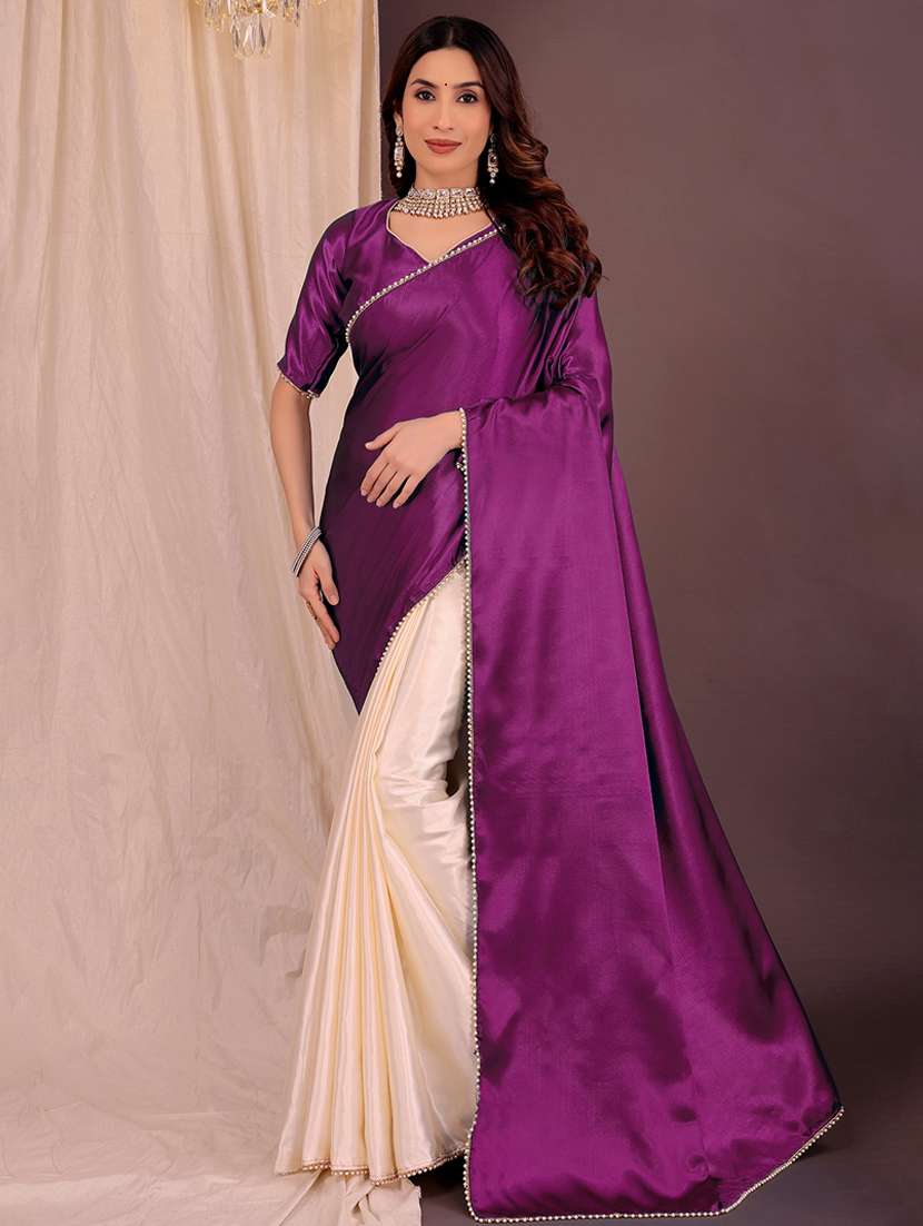 women solid half and half saree with blouse - 22018934 - Zoom Image - 0