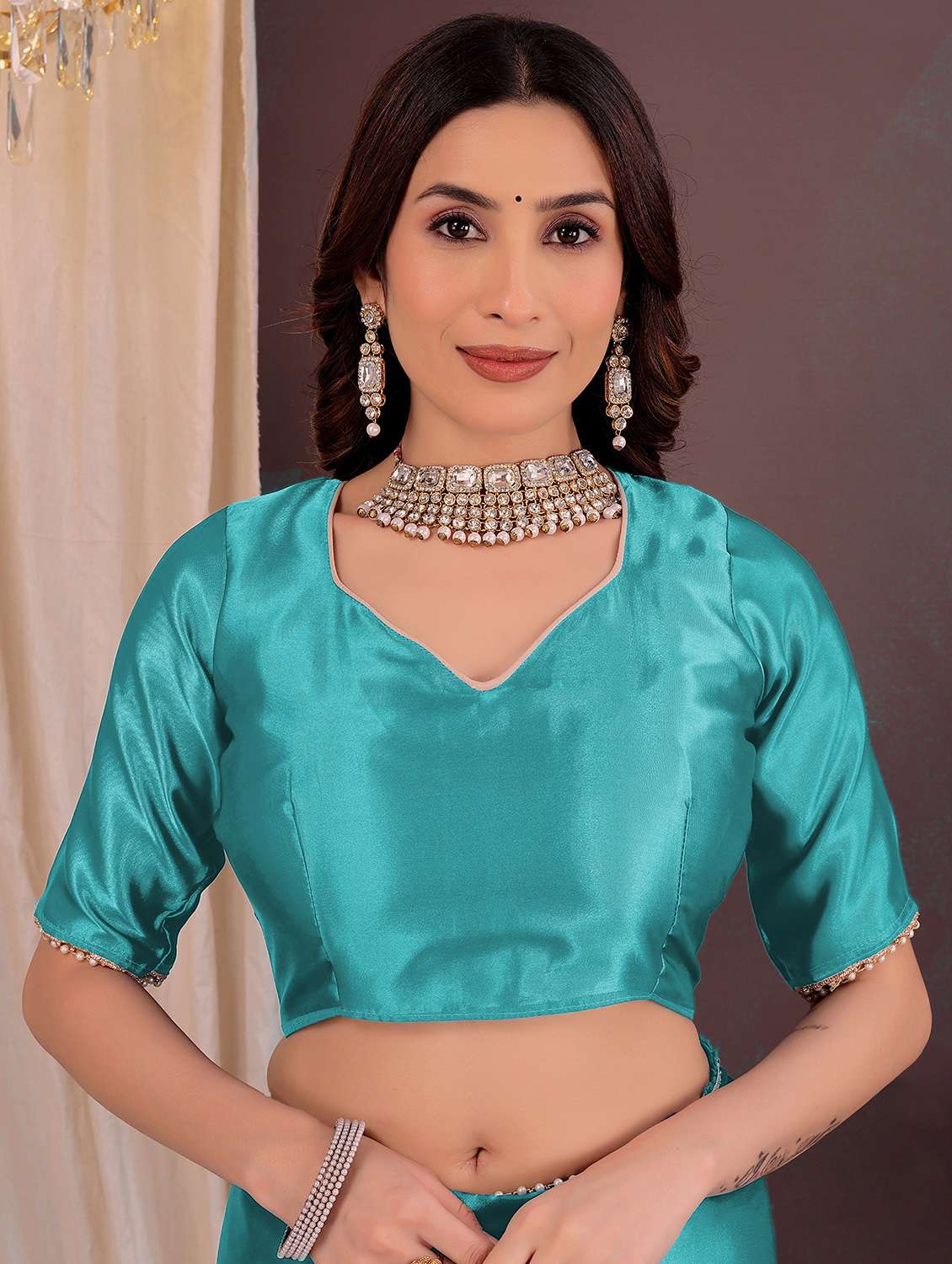 women solid half and half saree with blouse - 22018939 - Standard Image - 2