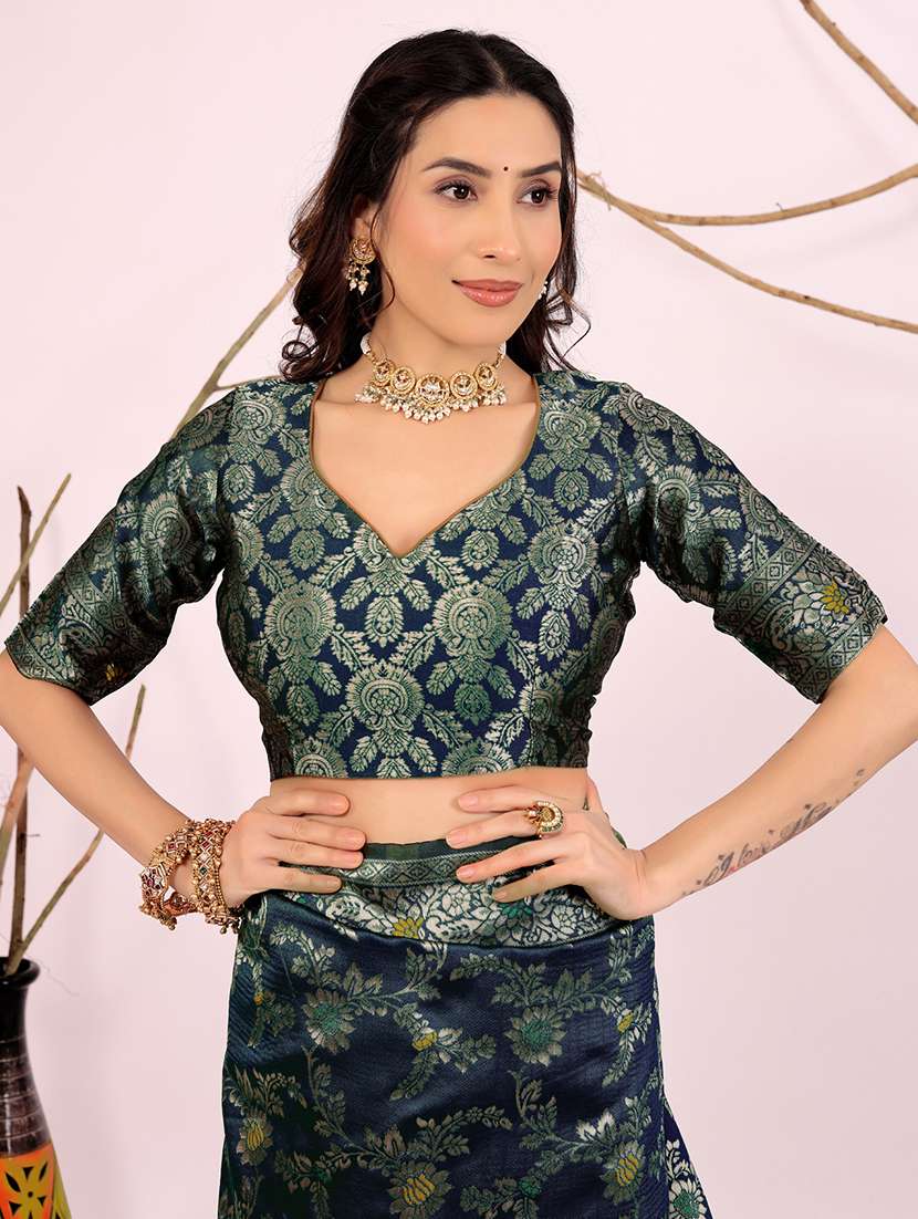 navy blue silk kanjivaram saree with blouse - 22018973 -  Standard Image - 2