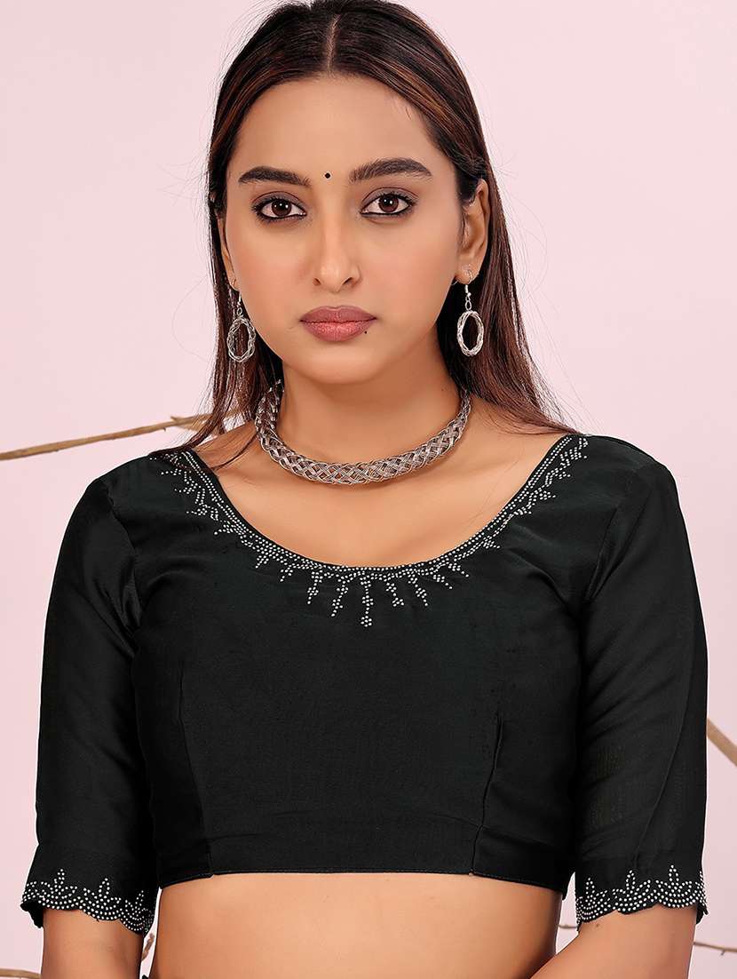 women solid with work embellished saree with blouse - 22019208 - Standard Image - 2