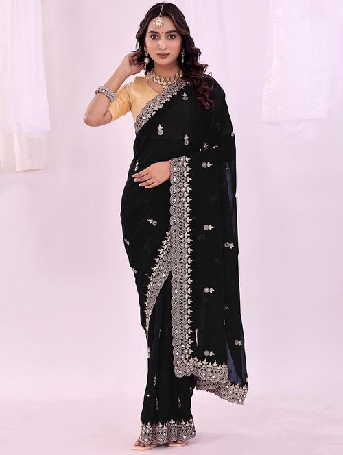 women solid with work embroidered saree with blouse - 22019212 - Standard Image - 0