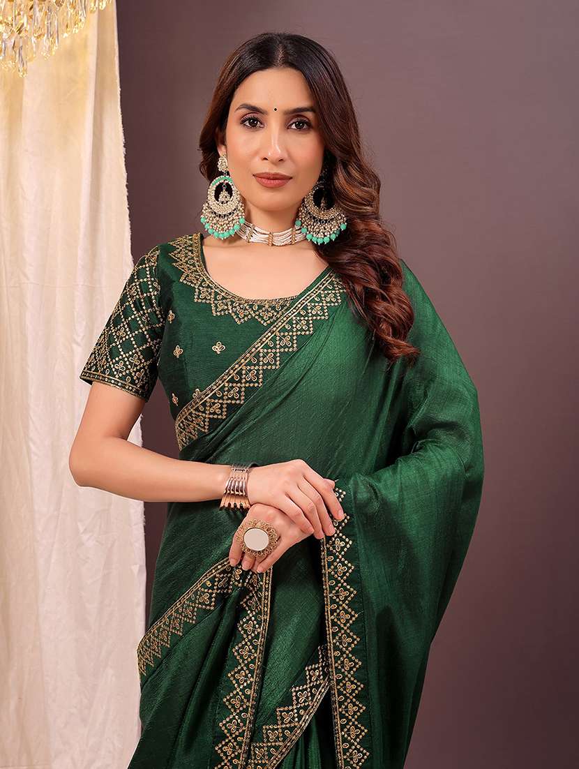 women solid with bordered saree with blouse - 22019218 - Standard Image - 2