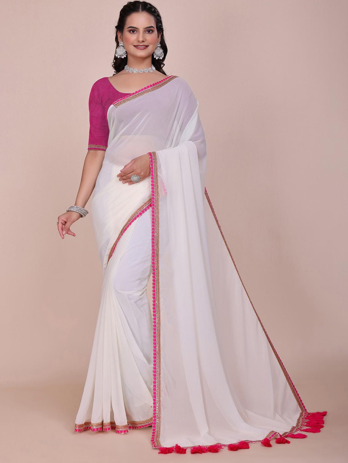 women solid with bordered saree with blouse - 22019262 - Zoom Image - 0