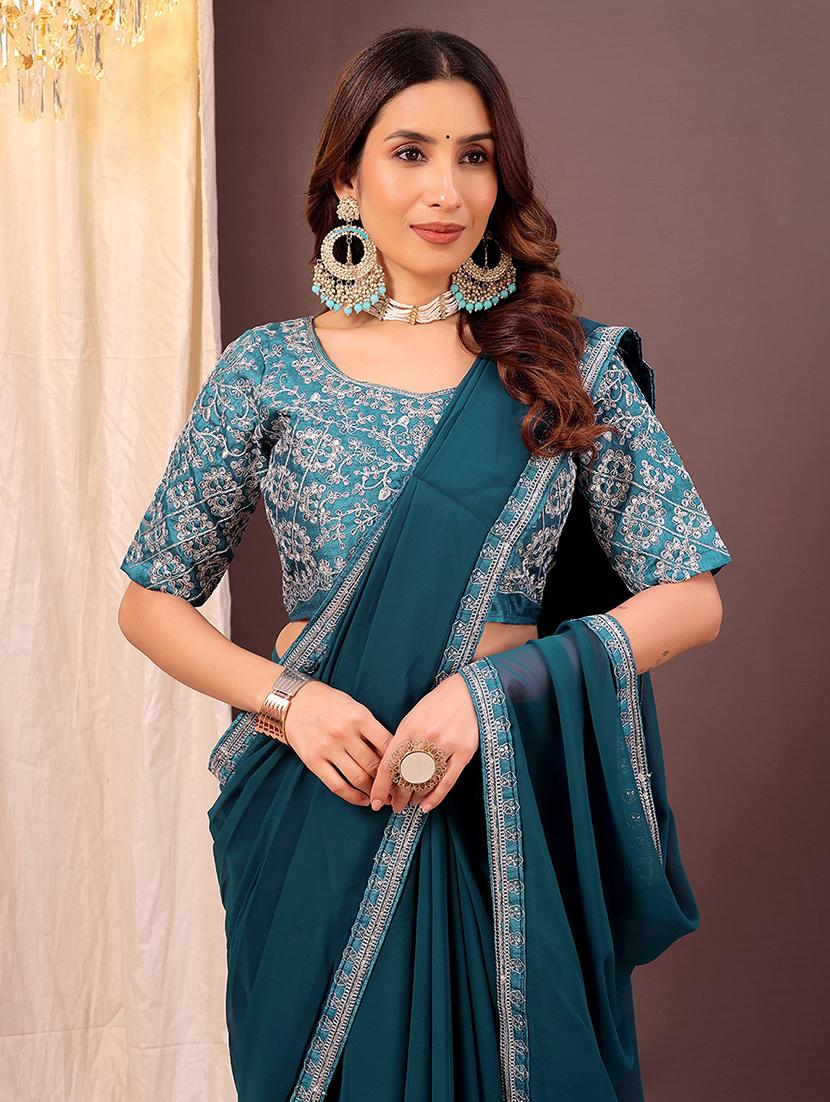 women solid with bordered saree with blouse - 22019272 - Standard Image - 2