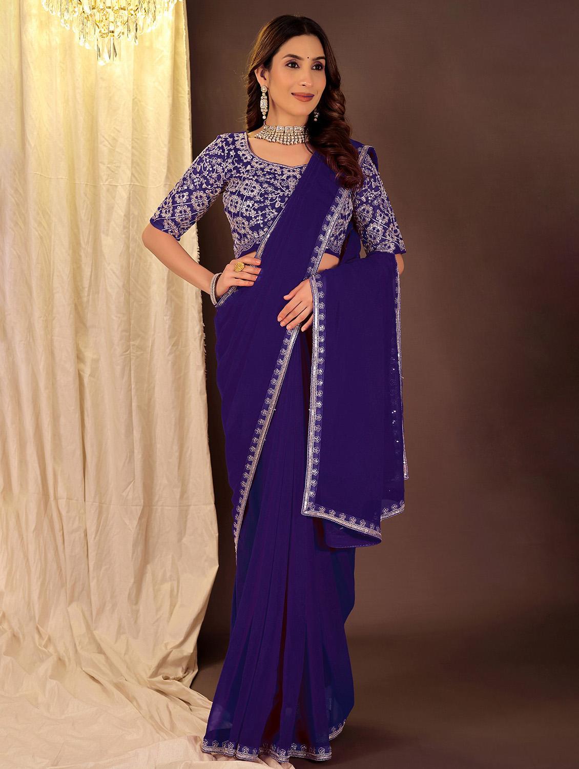 women solid with bordered saree with blouse - 22019273 - Zoom Image - 0