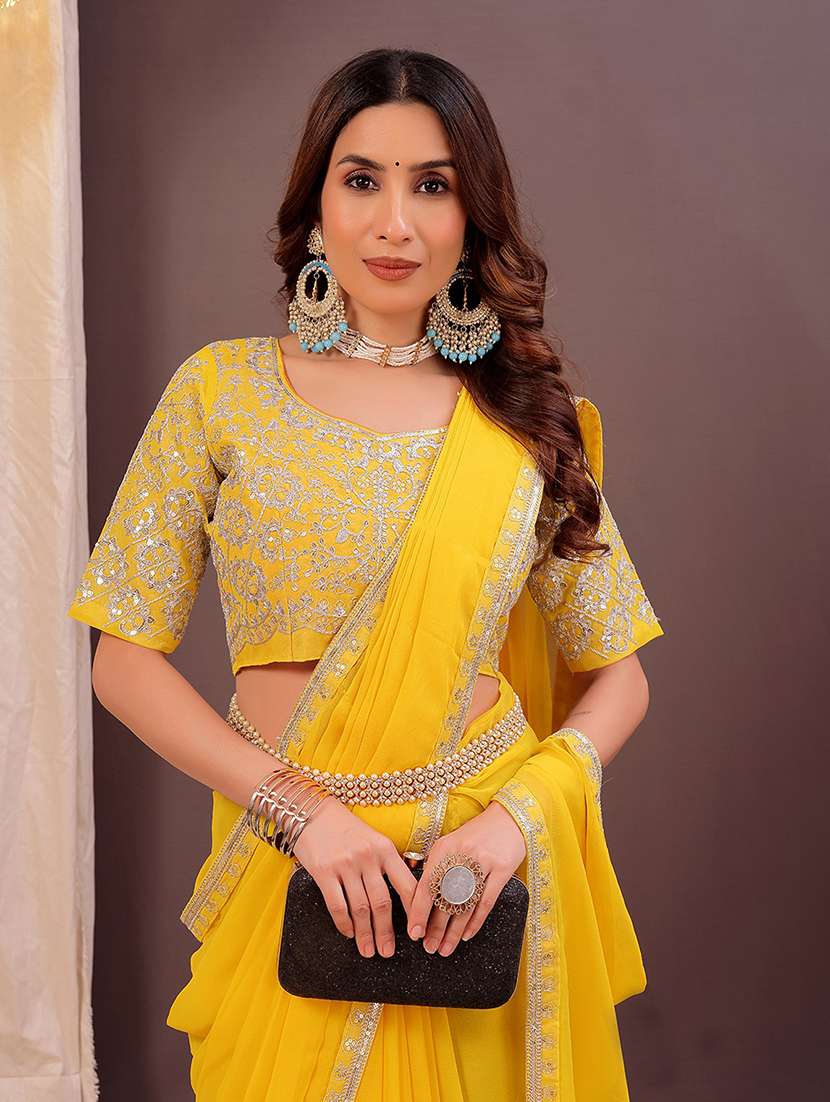 women solid with bordered saree with blouse - 22019274 - Standard Image - 2