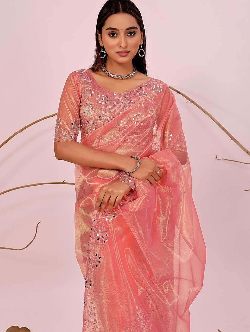 women solid with work embellished saree with blouse - 22019283 - Standard Image - 2